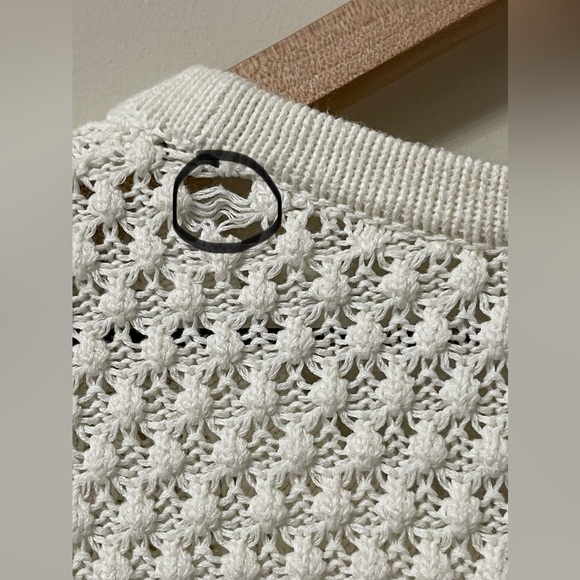 Athleta Off-White Cotton-Linen Blend Crochet High-Low Sweater Size Small - Picture 7 of 9